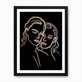 Women In Black And White Line Art Neon 4 Art Print