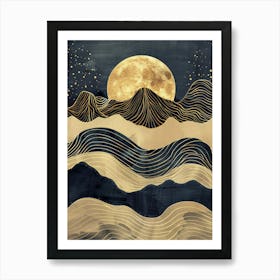 Moon And Waves Canvas Art Art Print