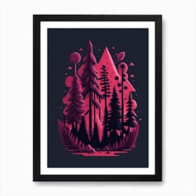 A Fantasy Forest At Night In Red Theme 57 Art Print