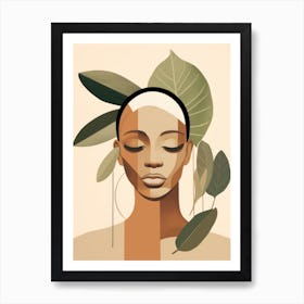 Portrait Of African Woman With Leaves Art Print