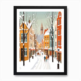 Retro Winter Illustration Bruges Belgium 3 Art Print