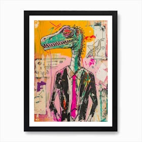 Dinosaur In A Suit Pink Graffiti Style 2 Art Print