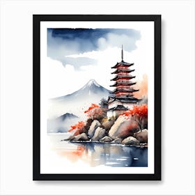 Watercolor Japanese Landscape Painting (28) Art Print