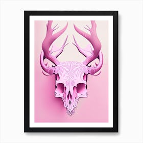 Animal Skull Pink 1 Line Drawing Art Print