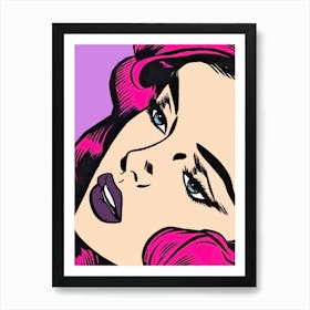 Pop Art Purple Hair Girl and Closeup Face Art Print