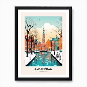 Vintage Winter Travel Poster Amsterdam Netherlands 2 Art Print