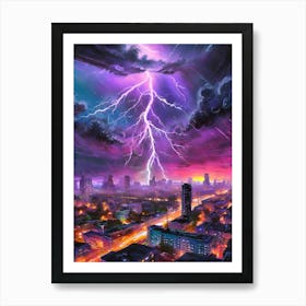 Electric Energy Of A City During A Thunderstorm Art Print