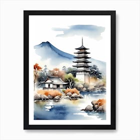 Japanese Landscape Watercolor Painting (70) Art Print