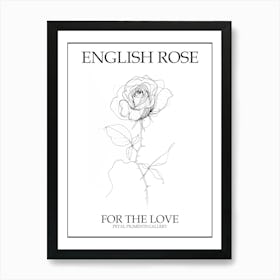 English Rose Black And White Line Drawing 19 Poster Art Print