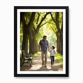 A Wholesome Moment Caught In A Bright Summers Day A Laughing Father Chasing His Joyous Son In The (1) Art Print