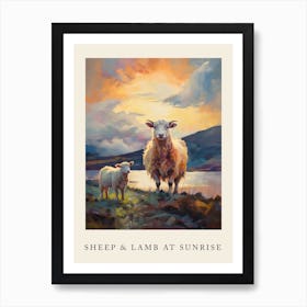 Sheep & Lamb At Sunrise Art Print