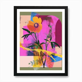 Cosmos 3 Neon Flower Collage Art Print