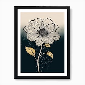 Line Art Sunflower Flowers Illustration Neutral 17 Art Print