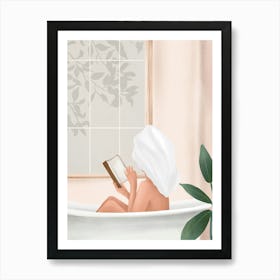 Reading Girl in Bathtub Art Print