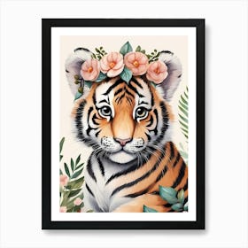 Baby Tiger Flower Crown Bowties Woodland Animal Nursery Decor (11) Art Print