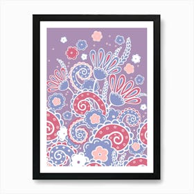 Doodles, Spring Garden, Lilac and pink version Art Print