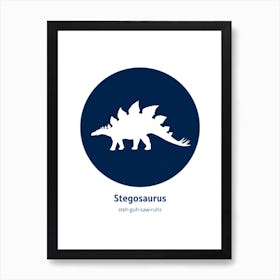 Dinosaur Stegosaurus Blue Nursery Art Print