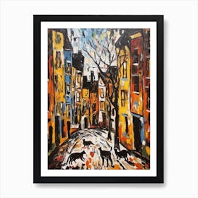 Painting Of A Amsterdam With A Cat In The Style Of Abstract Expressionism, Pollock Style 1 Art Print