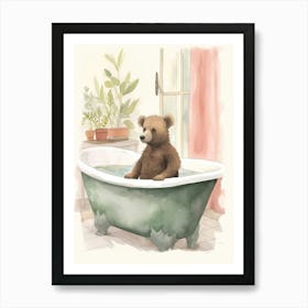 Teddy Bear Painting On A Bathtub Watercolour 3 Art Print