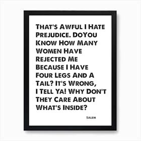 Sabrina The Teenage Witch, Salem, Quote, I Hate Prejudice, Wall Art, Wall Print, Art Print