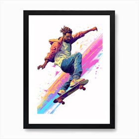 Skateboarding In Miami, United States Gradient Illustration 2 Art Print