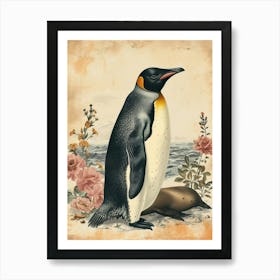 Adlie Penguin Sea Lion Island Vintage Botanical Painting 4 Art Print