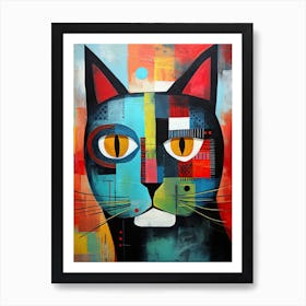 Abstract Whiskers: Cubist Minimalism Meets Cat Art Print