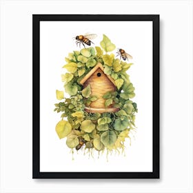 Ivy Bee Beehive Watercolour Illustration 3 Art Print