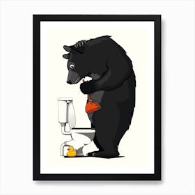 Black Bear Plunging Toilet Art Print