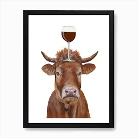 Cow With Wineglass Dining Room kids art print