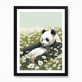 Giant Panda Resting In A Field Of Daisies Storybook Illustration 10 Art Print