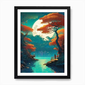 Autumn Moon ~ Travel Adventure Visionary Wall Decor Futuristic Sci-Fi Trippy Surrealism Modern Digital  Art Print