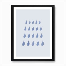 Blue Minimalist Watercolour Raindrops 1 Art Print