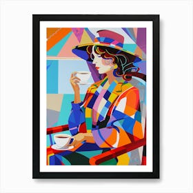 Woman Drinking Coffee Art Print