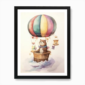 Baby Otter 2 In A Hot Air Balloon Art Print