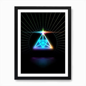 Neon Geometric Glyph in Candy Blue and Pink with Rainbow Sparkle on Black n.0391 Art Print
