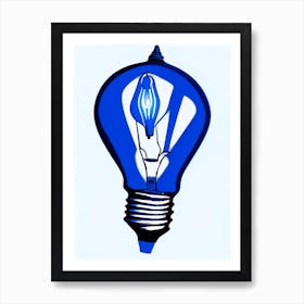 Lightbulb Symbol Blue And White Line Drawing Art Print