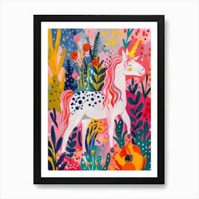 Floral Fauvism Style Dotted Unicorn 2 Art Print