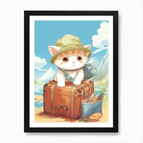 Kawaii Cat Drawings Traveling 3 Art Print