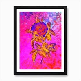 Pink French Rose Botanical in Acid Neon Pink Green and Blue n.0183 Art Print
