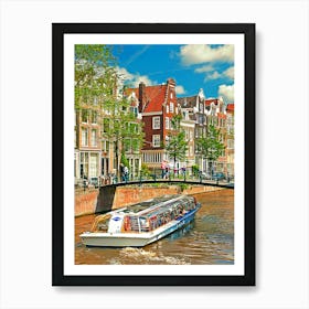 Amsterdam, Tour Boat On Canal Art Print