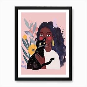 Black Girl With Cat 2 Art Print