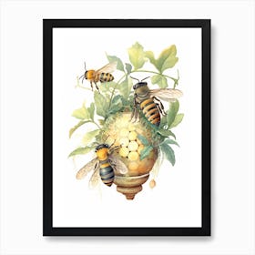 Sweat Bee Parasite Bee Beehive Watercolour Illustration 2 Art Print
