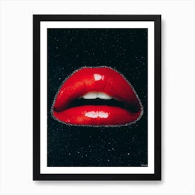 Stars Kiss Glitter Collage Art Red & Black Art Print