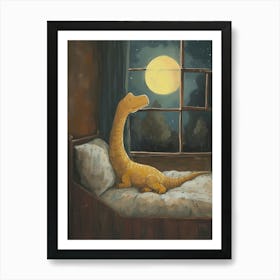 Dinosaur In Bed With The Moon 3 Art Print