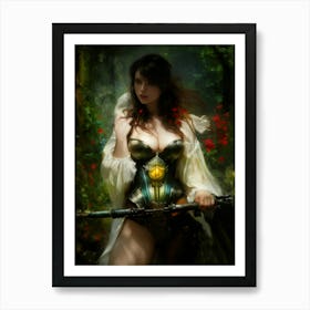 Sexy female warrior portrait painting fantasy art Art Print