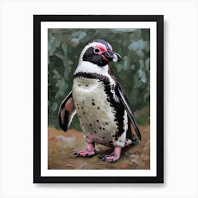 African Penguin Robben Island Oil Painting 1 Art Print