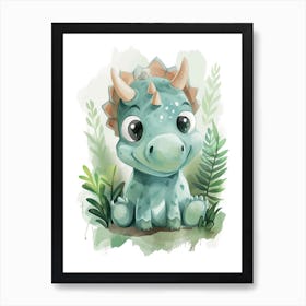 Cute Triceratops Watercolour 3 Art Print