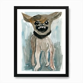 Angry Dog - watercolor beige teal animal vertical Art Print