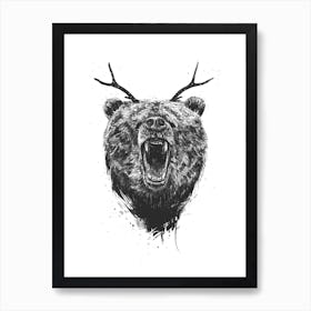 Angry Bear With Antlers Art Print
